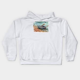 the lonely bark on shore Kids Hoodie